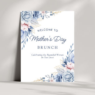 Elegant Chic Blue Mother Day Brunch Willkommen Poster