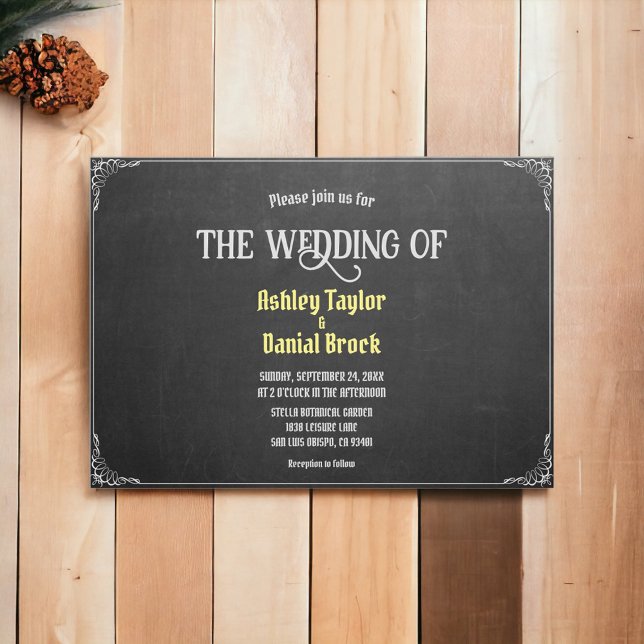 Elegant Chic Blühe Script Chalkboard Wedding Einladung (Von Creator hochgeladen)