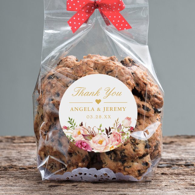 Elegant Chic Blush Pink Blumenzange Vielen Dank Runder Aufkleber (Von Creator hochgeladen)