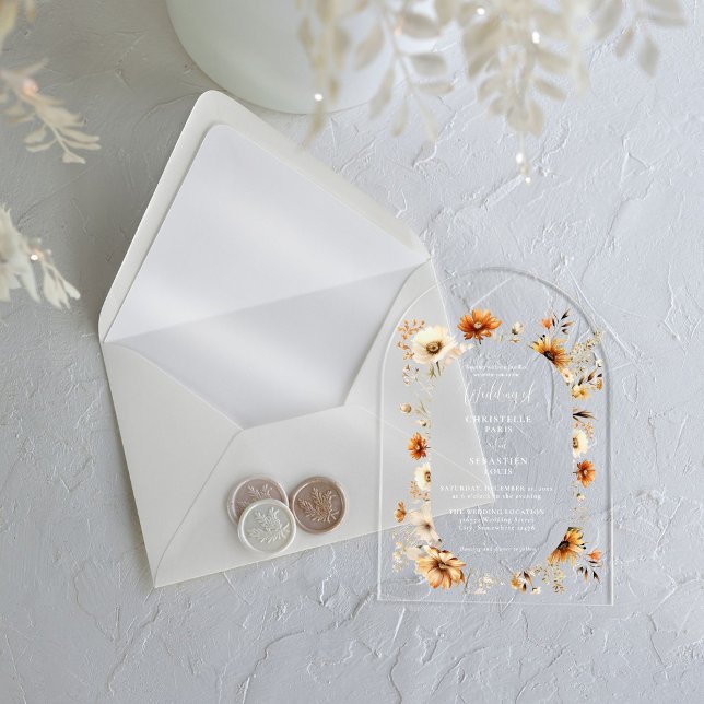 Elegant & Chic Boho Fall Wildblume Hochzeit Acryleinladungen (Von Creator hochgeladen)