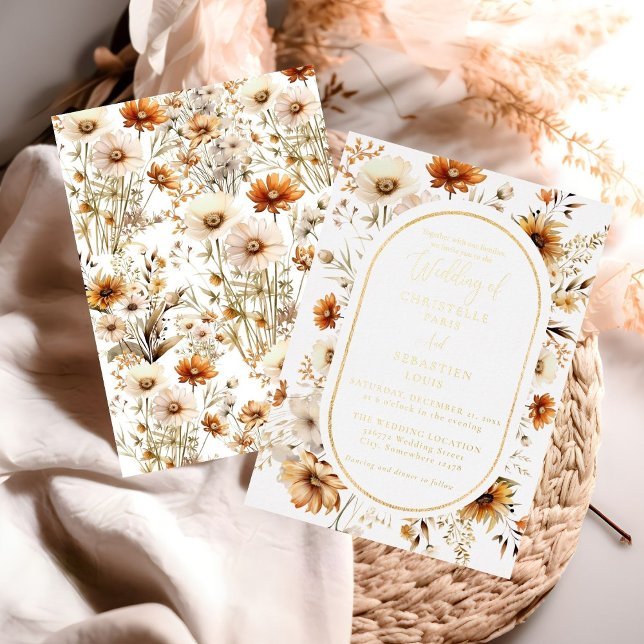 Elegant & Chic Boho Fall Wildblume Hochzeit Folieneinladung (Von Creator hochgeladen)
