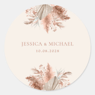Elegant Chic Boho Pampas Floral Wedding Runder Aufkleber