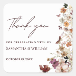 Elegant Chic Boho Pastel Wildblume Thema Hochzeit Quadratischer Aufkleber