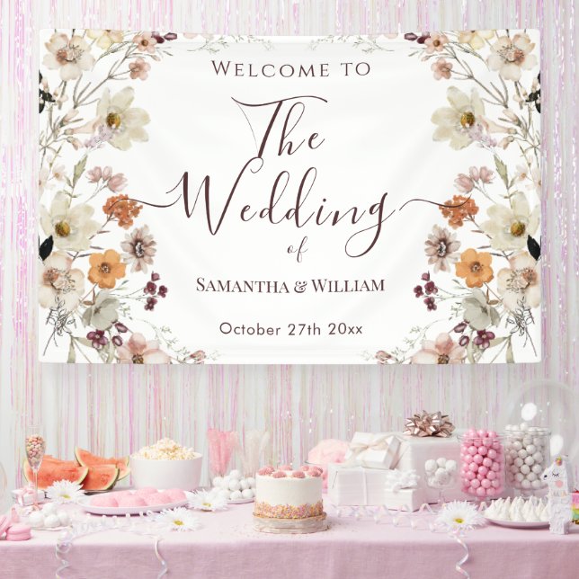 Elegant Chic Boho Rustic Wildblume Theme Wedding Banner (Party)