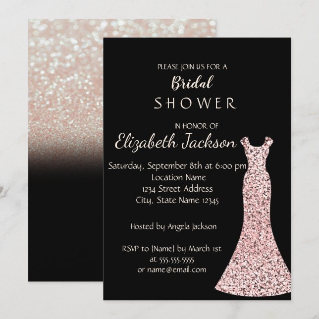 Elegant Chic Bokeh Glitzer Dress Brautparty Einladung (Vorne/Hinten)
