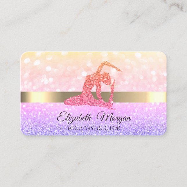 Elegant Chic Bokeh Glitzer Girl Yoga Visitenkarte (Vorderseite)