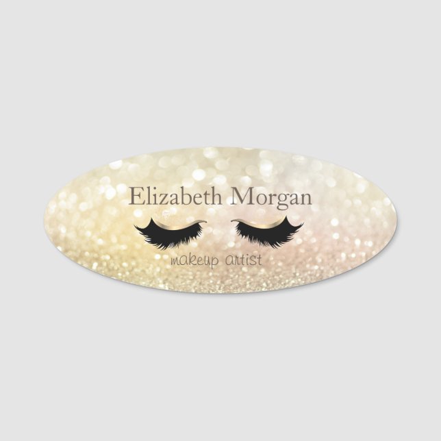 Elegant Chic Bokeh Imitats Lashe Namensschild (Vorderseite)
