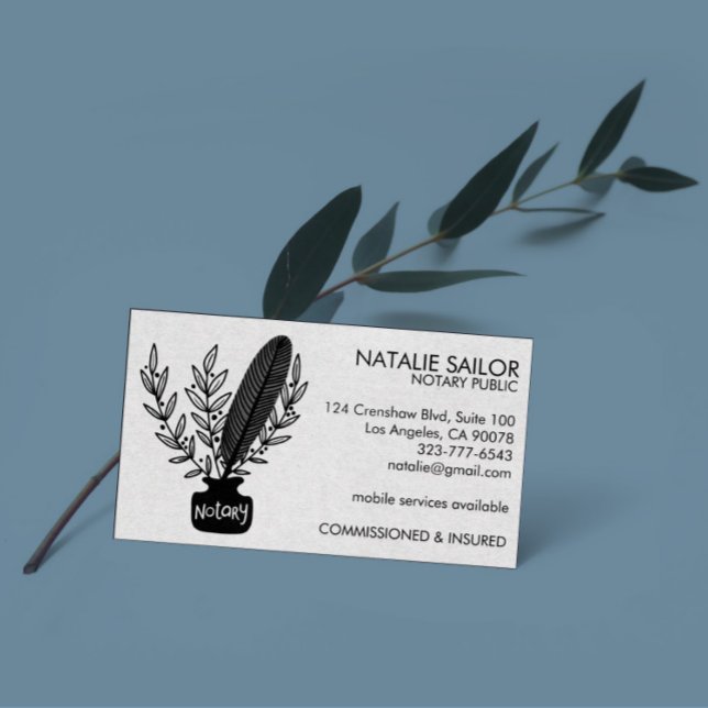 Elegant Chic Botanical Quill Logo Notary Public Visitenkarte (Von Creator hochgeladen)