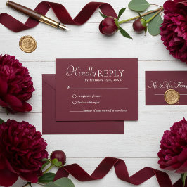 Elegant & Chic Burgundy & Ivory wedding RSVP Card Karte