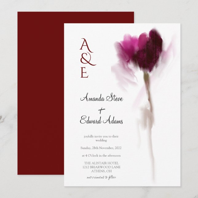 Elegant Chic Burgundy Tulip Floral Wedding Einladung (Vorne/Hinten)