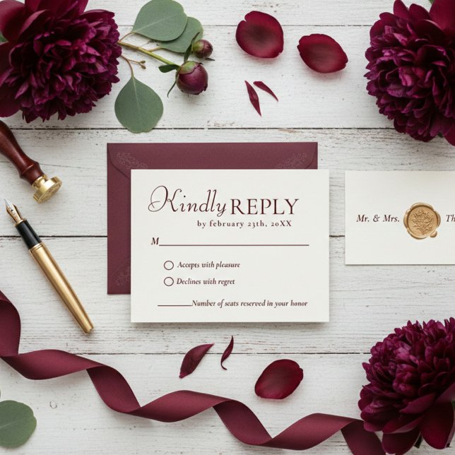 Elegant & Chic Burgundy wedding RSVP Card Karte (Von Creator hochgeladen)