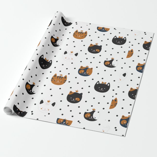 Elegant Chic Cat Patterns Geschenkpapier (Ungerollt)