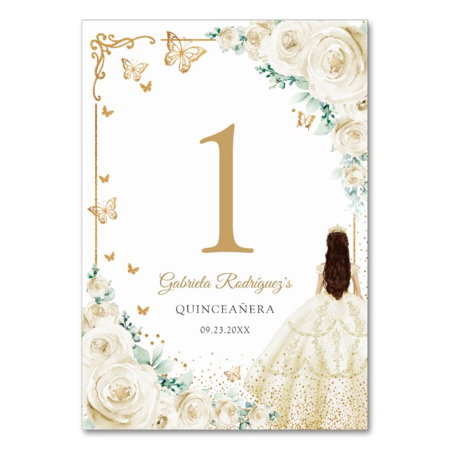 Elegant Chic Champagne Ivory Gold Quinceanera Tischnummer (Vorderseite)
