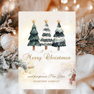 Elegant Chic Christmas Trees Stars ,Bokeh Company Feiertagskarte