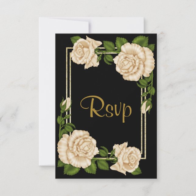 Elegant Chic Corner ivoire Roses mariage RSVP (Devant)