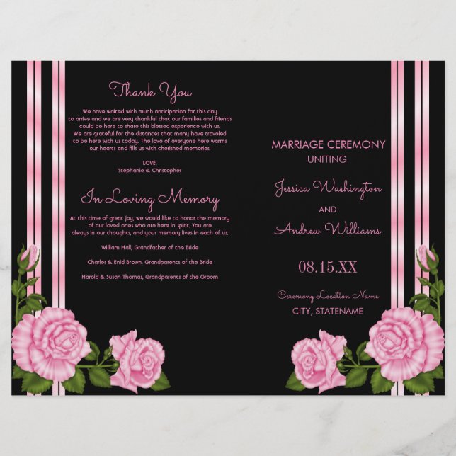 Élégant Chic Corner Rose Bouquet Programme de mari (Devant)