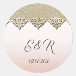 Elegant Chic Damask Runder Aufkleber