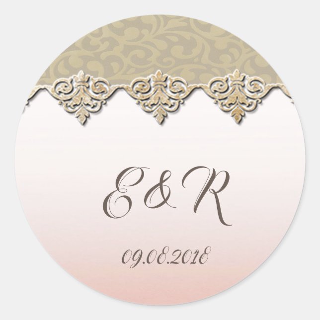 Elegant Chic Damask Runder Aufkleber (Vorderseite)