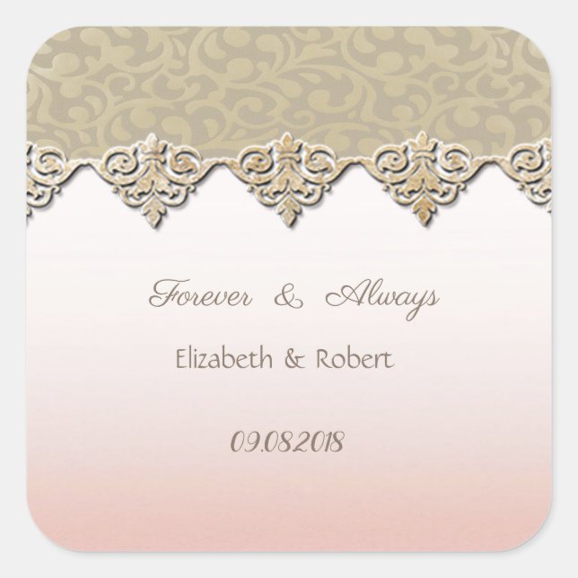 Elegant Chic Damask Wedding Quadratischer Aufkleber (Vorderseite)
