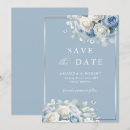 Elegant Chic Dusty Blue Boho Floral Save the Date