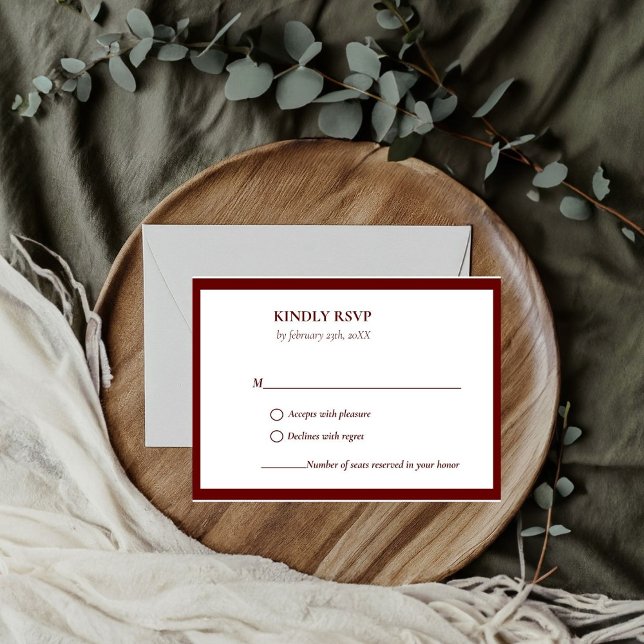 Elegant & Chic Emerald Burgund Hochzeit RSVP Karte (Von Creator hochgeladen)