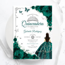 Elegant Chic Emerald Green Floral Quinceanera