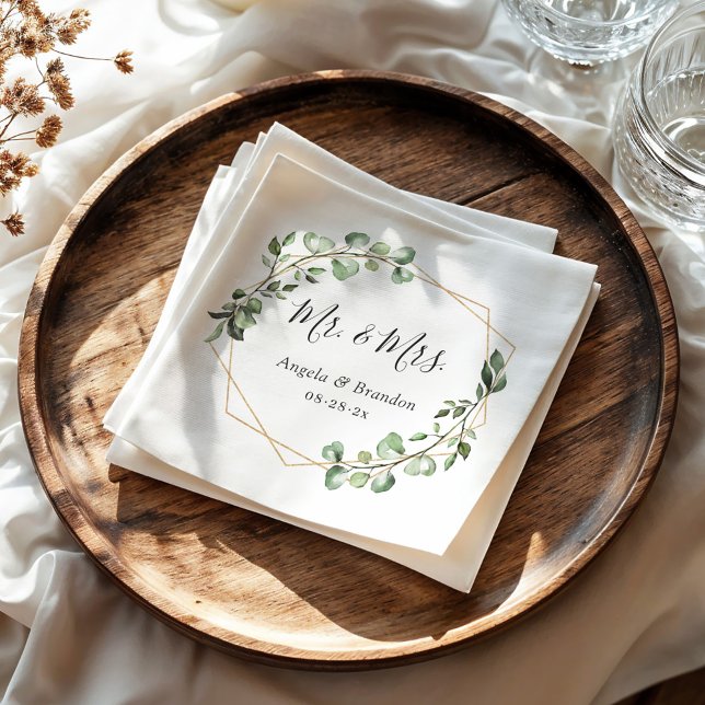 Elegant Chic Eucalyptus Mr. und Mrs. Wedding Serviette (Von Creator hochgeladen)