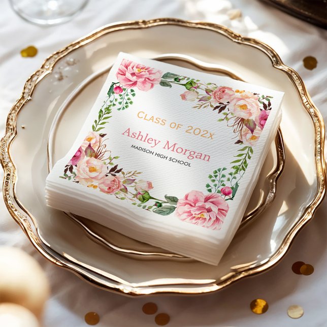 Elegant Chic Floral Decor Class of 2023 Abschluss Serviette (Von Creator hochgeladen)
