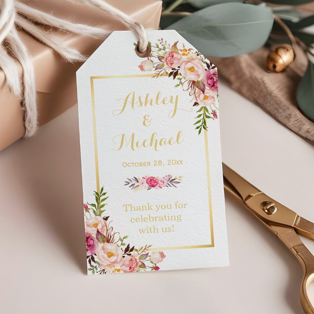Elegant Chic Floral Gold Hochzeit Vielen Dank Geschenkanhänger (Von Creator hochgeladen)