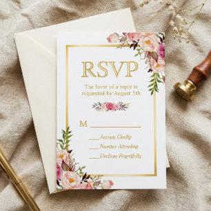 Elégant Chic Flowers Gold Frame RSVP