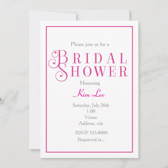 Elégant Chic Fuchsia Invitation de douche nuptiale (Devant)