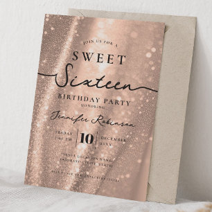 Elegant Chic Glitter Sweet 16 Geburtstag Rose Gold Einladung