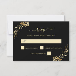 Elegant Chic Gold Black Eucalyptus Foliage RSVP Karte