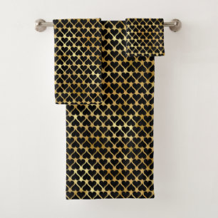Élégant Chic Gold Black Hearts Motif