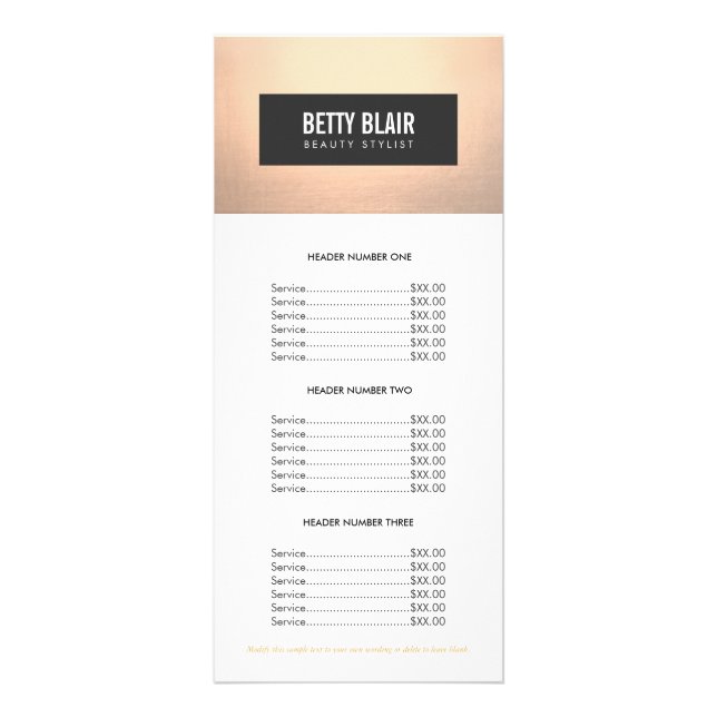 Elegant Chic Gold et Black Price List Menu (Devant)