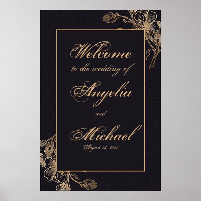 Elégant Chic Gold Faux Metal Floral Poster Mariage (Devant)