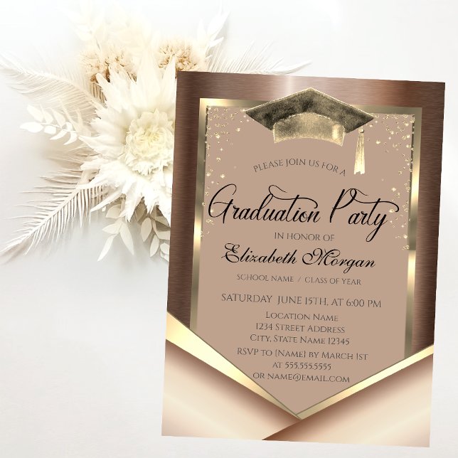 Elegant Chic Gold Frame Diamonds Graduation Einladung (Von Creator hochgeladen)