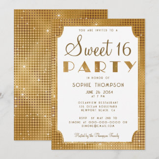 Elegant Chic Gold Glitzer Sequins Sweet 16 Party Einladung