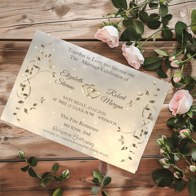 Elegant Chic Gold Hearts Leaves Wedding  Einladung (Von Creator hochgeladen)