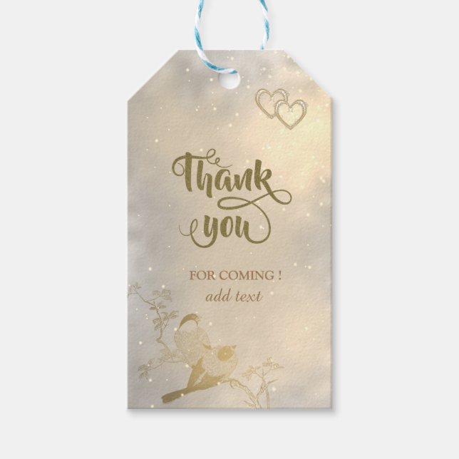 Elegant Chic Gold Hearts, Vögel Danke Geschenkanhänger (Vorderseite)
