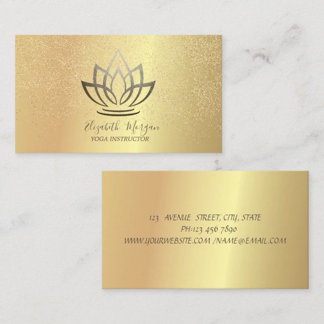Elegant Chic Gold Lotus Confetti Yoga Instructor Visitenkarte (Vorne/Hinten)