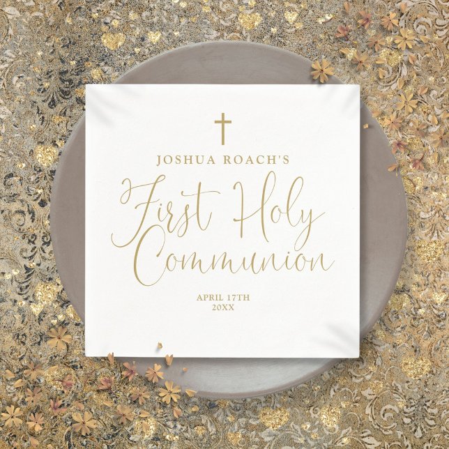 Elegant Chic Gold Script Erste Heilige Kommune Serviette (Elegant Chic Gold Script First Holy Communion Napkins)