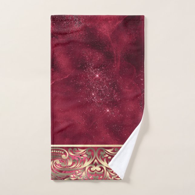 Elegant Chic Gold Swirls Sparkle Red Badhandtuch Set (Handtuch)