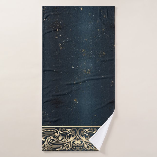 Elegant Chic Gold Wirbel Dark Blue Badhandtuch Set (Badehandtuch)