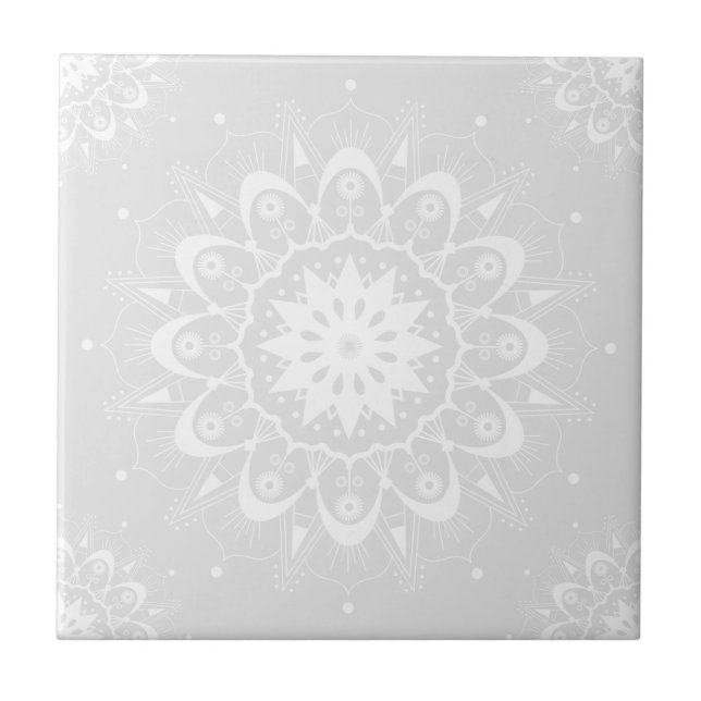 Elegant Chic Gray White Floral Geometric Mandala Fliese (Vorderseite)