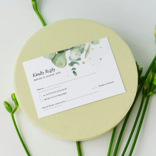 Elegant Chic Green Eucalyptus Wedding Gold Akzente RSVP Karte