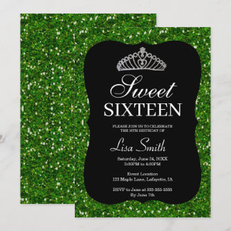 Elegant Chic Green Glitzer Tiara Sweet 16 Einladung