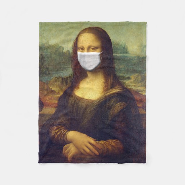 Elegant Chic Green Mona Lisa Covid 19 Gemälde Fleecedecke (Vorderseite)