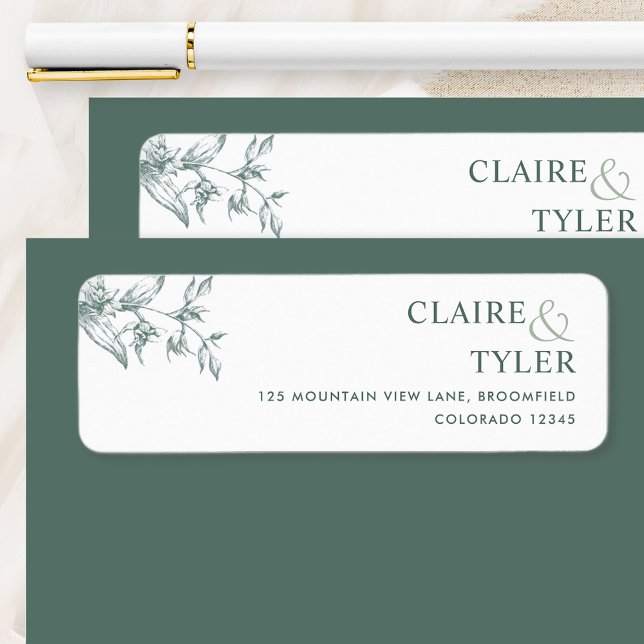 Elegant Chic Green Wedding Return Label (Von Creator hochgeladen)