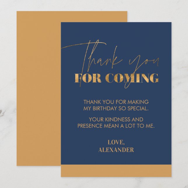 Elegant Chic Handgeschriebenes Navy Gold Dankeskarte (Vorne/Hinten)